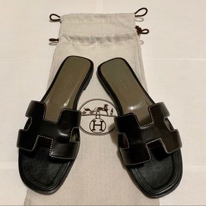 Hermes oran black leather mules size EUR 37